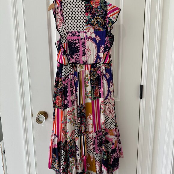 Ruffled Patchwork Midi Dress by Anthropologie Size 0P - Picture 4 of 6